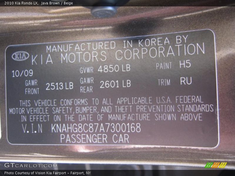 Java Brown / Beige 2010 Kia Rondo LX