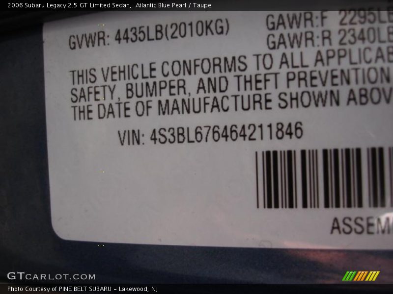 Atlantic Blue Pearl / Taupe 2006 Subaru Legacy 2.5 GT Limited Sedan