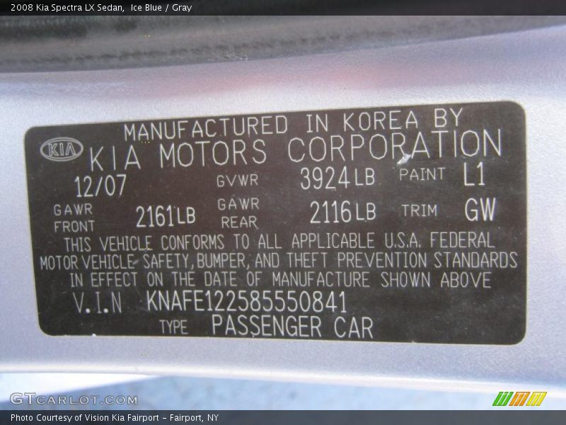 Ice Blue / Gray 2008 Kia Spectra LX Sedan