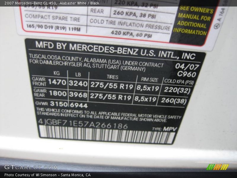 Alabaster White / Black 2007 Mercedes-Benz GL 450