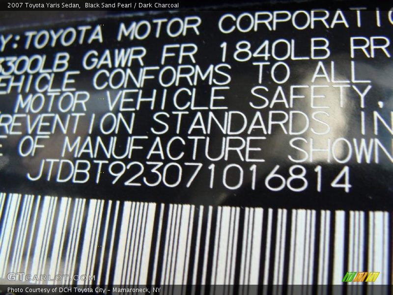 Black Sand Pearl / Dark Charcoal 2007 Toyota Yaris Sedan