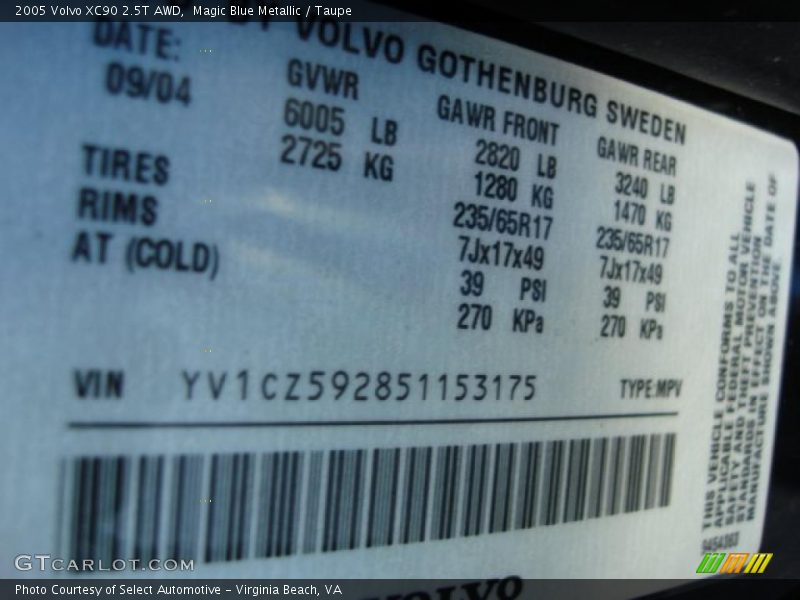 Magic Blue Metallic / Taupe 2005 Volvo XC90 2.5T AWD