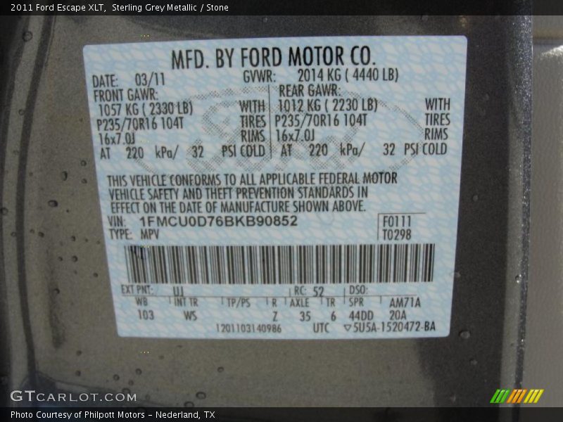 Sterling Grey Metallic / Stone 2011 Ford Escape XLT