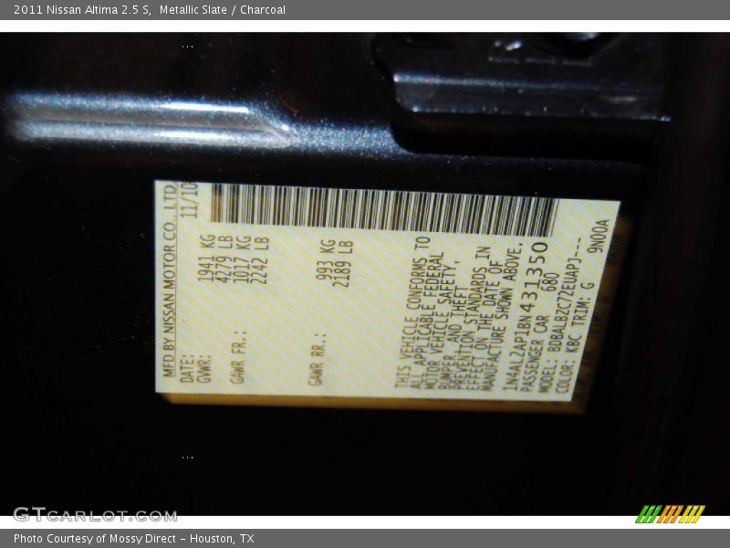 Metallic Slate / Charcoal 2011 Nissan Altima 2.5 S