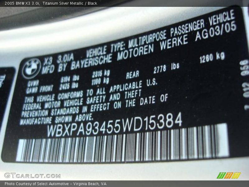 Titanium Silver Metallic / Black 2005 BMW X3 3.0i
