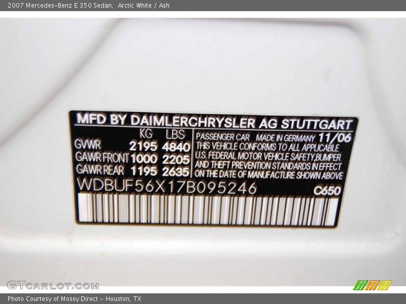 Arctic White / Ash 2007 Mercedes-Benz E 350 Sedan