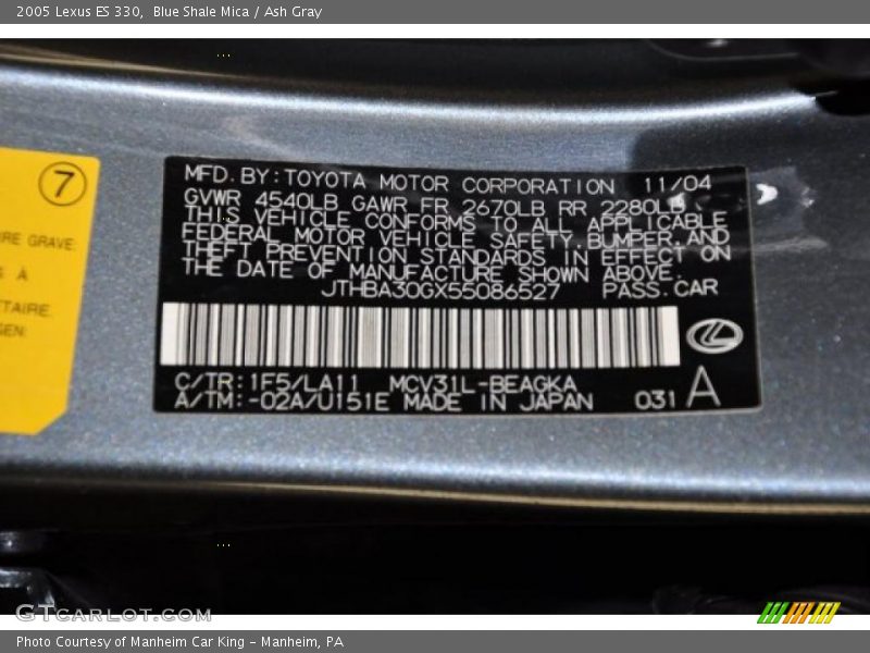 Blue Shale Mica / Ash Gray 2005 Lexus ES 330