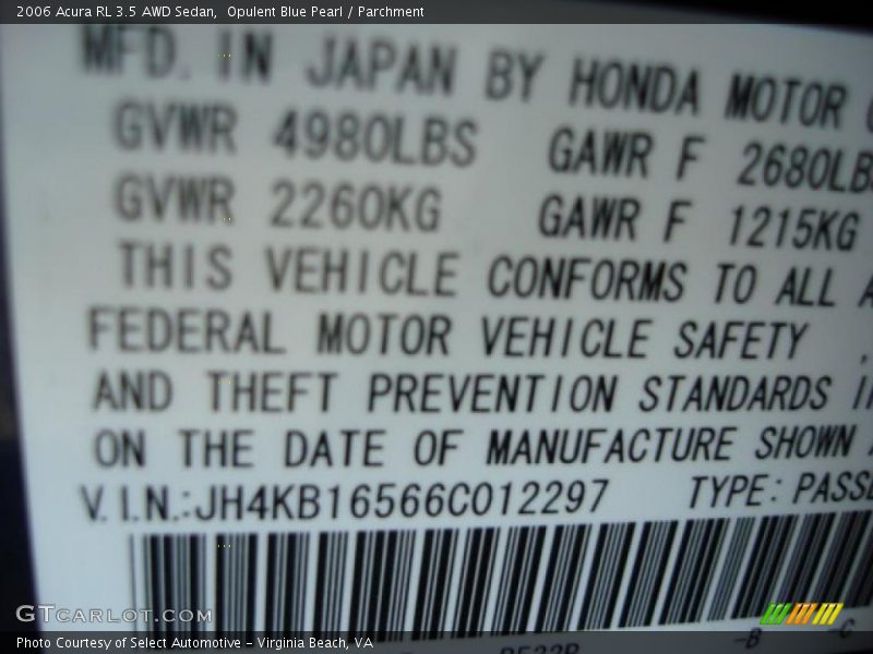 Opulent Blue Pearl / Parchment 2006 Acura RL 3.5 AWD Sedan