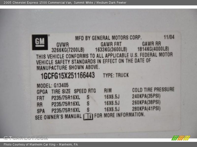 Summit White / Medium Dark Pewter 2005 Chevrolet Express 1500 Commercial Van