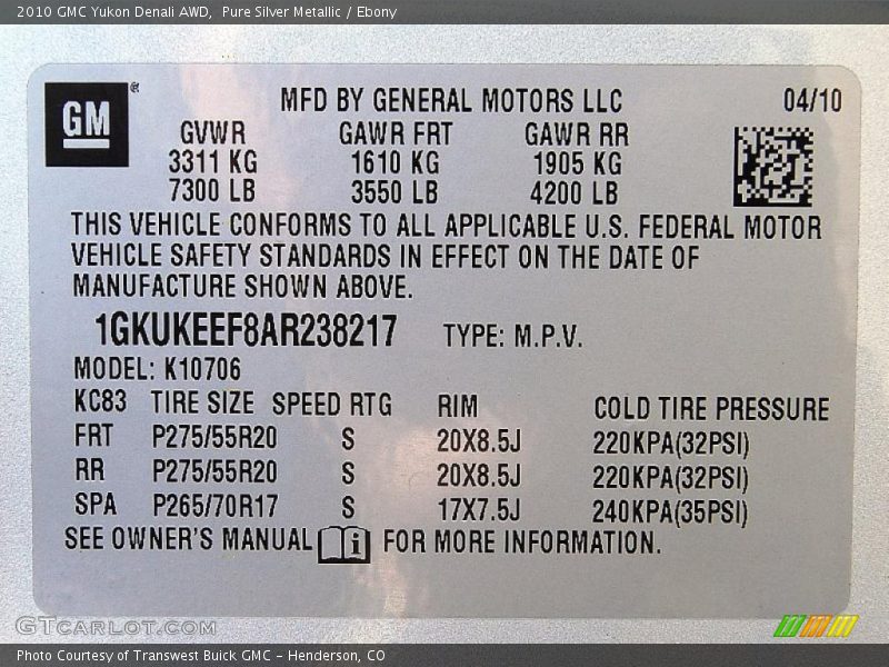 Pure Silver Metallic / Ebony 2010 GMC Yukon Denali AWD