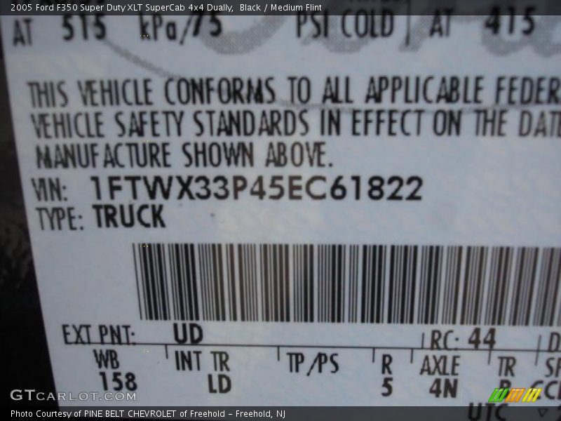 2005 F350 Super Duty XLT SuperCab 4x4 Dually Black Color Code UD