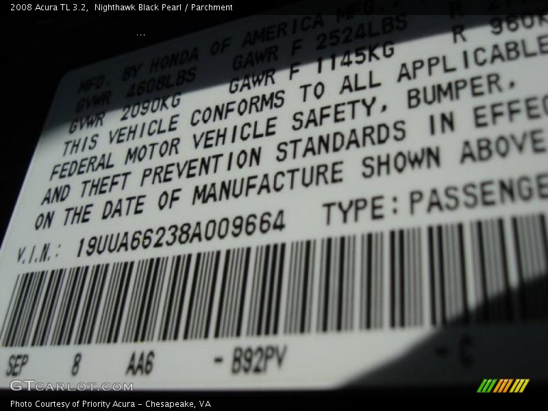 Nighthawk Black Pearl / Parchment 2008 Acura TL 3.2