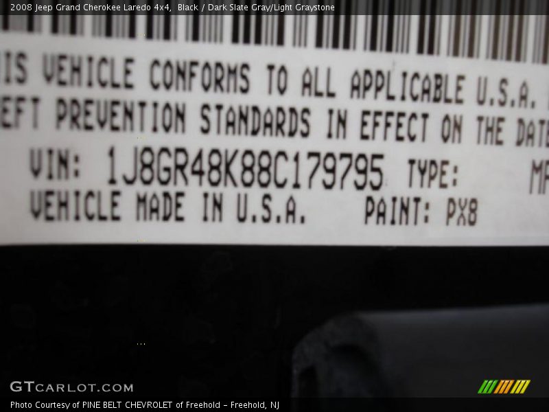 Black / Dark Slate Gray/Light Graystone 2008 Jeep Grand Cherokee Laredo 4x4
