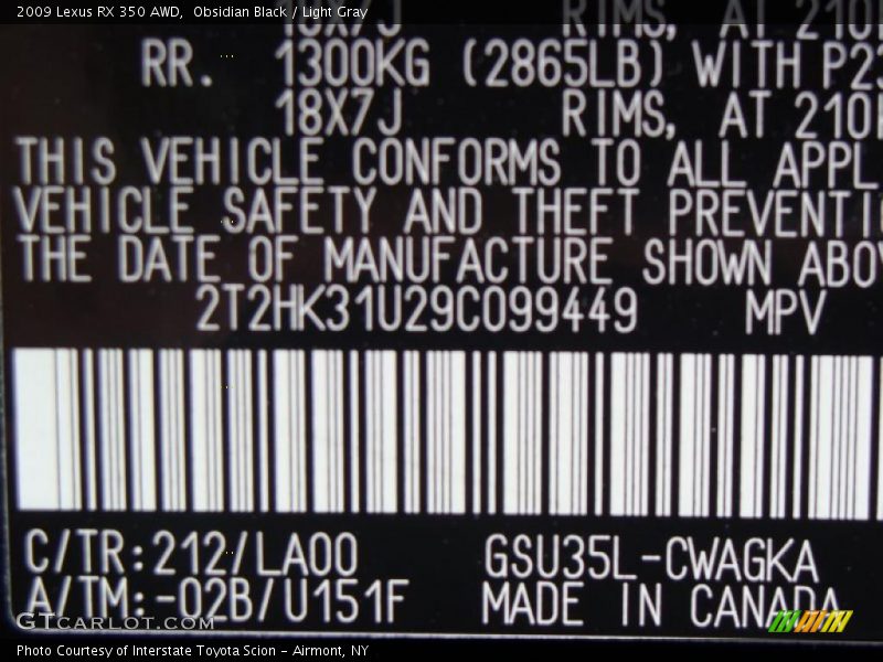 Obsidian Black / Light Gray 2009 Lexus RX 350 AWD