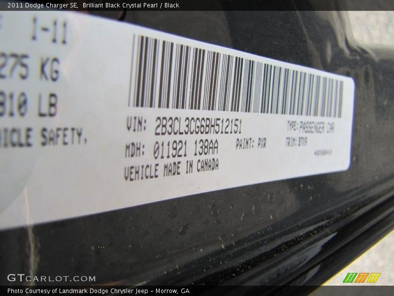 Brilliant Black Crystal Pearl / Black 2011 Dodge Charger SE