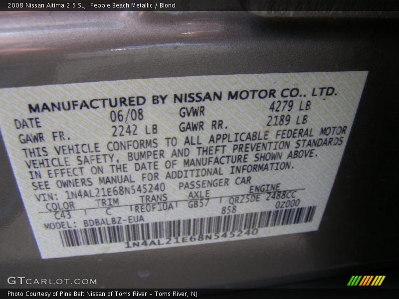 Pebble Beach Metallic / Blond 2008 Nissan Altima 2.5 SL