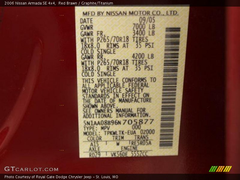 Red Brawn / Graphite/Titanium 2006 Nissan Armada SE 4x4