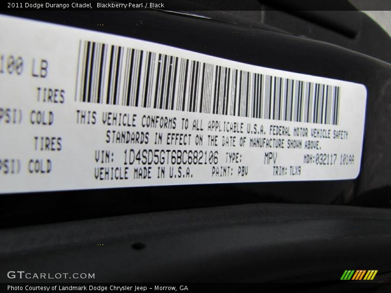 2011 Durango Citadel Blackberry Pearl Color Code PBV
