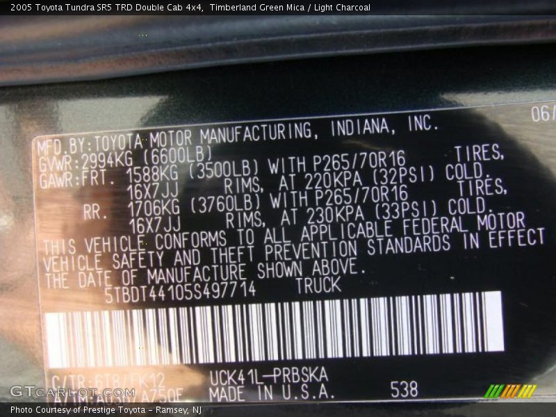 Timberland Green Mica / Light Charcoal 2005 Toyota Tundra SR5 TRD Double Cab 4x4