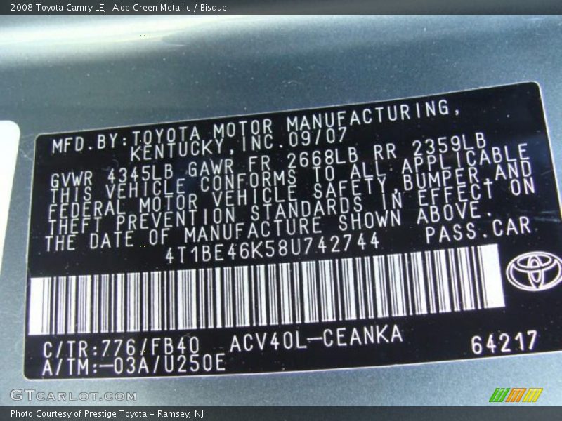 Aloe Green Metallic / Bisque 2008 Toyota Camry LE