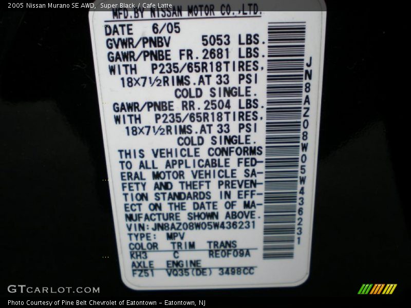 Super Black / Cafe Latte 2005 Nissan Murano SE AWD