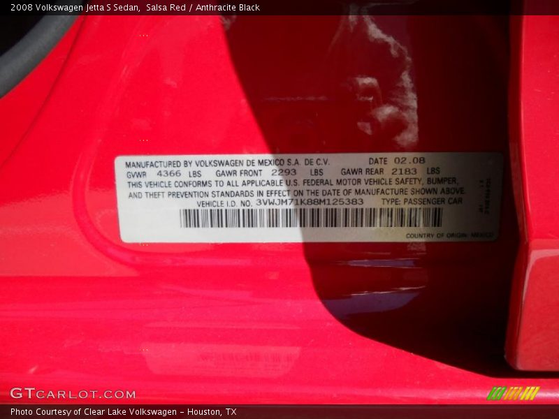 Salsa Red / Anthracite Black 2008 Volkswagen Jetta S Sedan