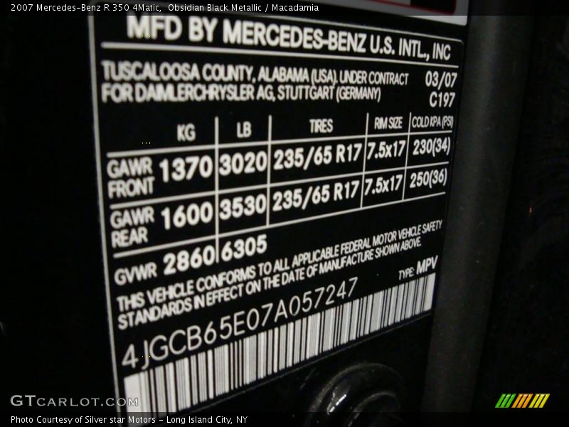 Obsidian Black Metallic / Macadamia 2007 Mercedes-Benz R 350 4Matic