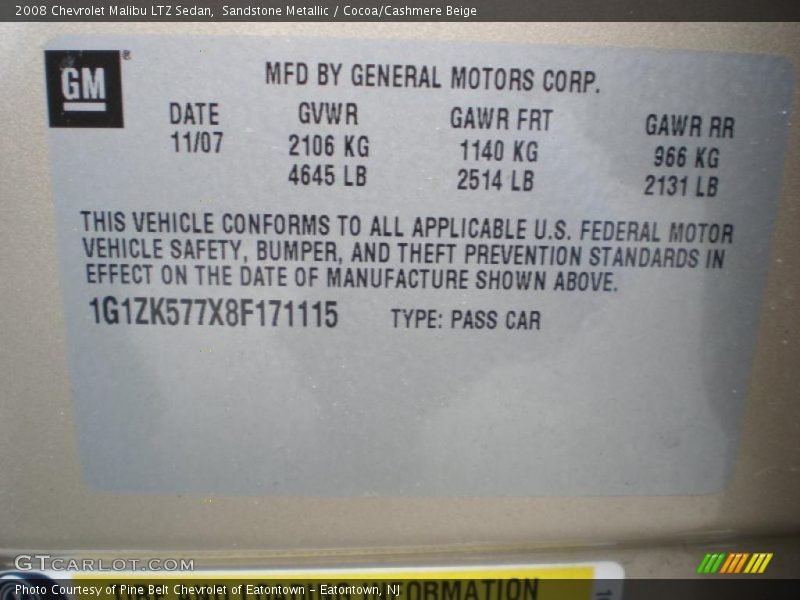 Sandstone Metallic / Cocoa/Cashmere Beige 2008 Chevrolet Malibu LTZ Sedan