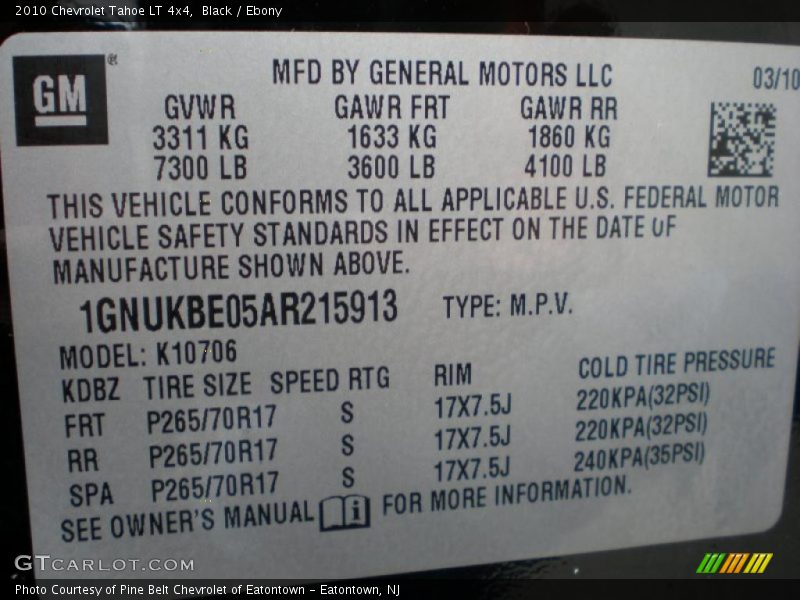 Black / Ebony 2010 Chevrolet Tahoe LT 4x4
