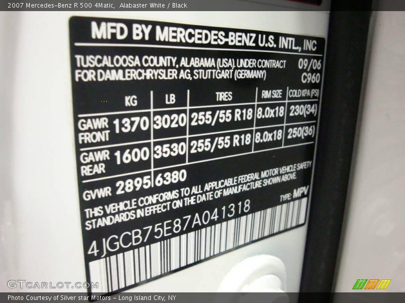 Alabaster White / Black 2007 Mercedes-Benz R 500 4Matic