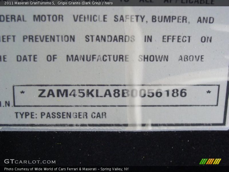 Grigio Granito (Dark Grey) / Nero 2011 Maserati GranTurismo S