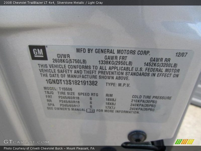 Silverstone Metallic / Light Gray 2008 Chevrolet TrailBlazer LT 4x4