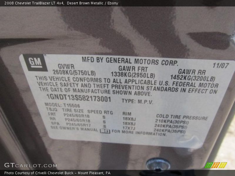 Desert Brown Metallic / Ebony 2008 Chevrolet TrailBlazer LT 4x4