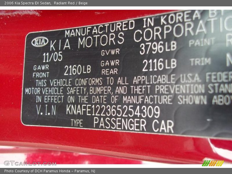 Radiant Red / Beige 2006 Kia Spectra EX Sedan