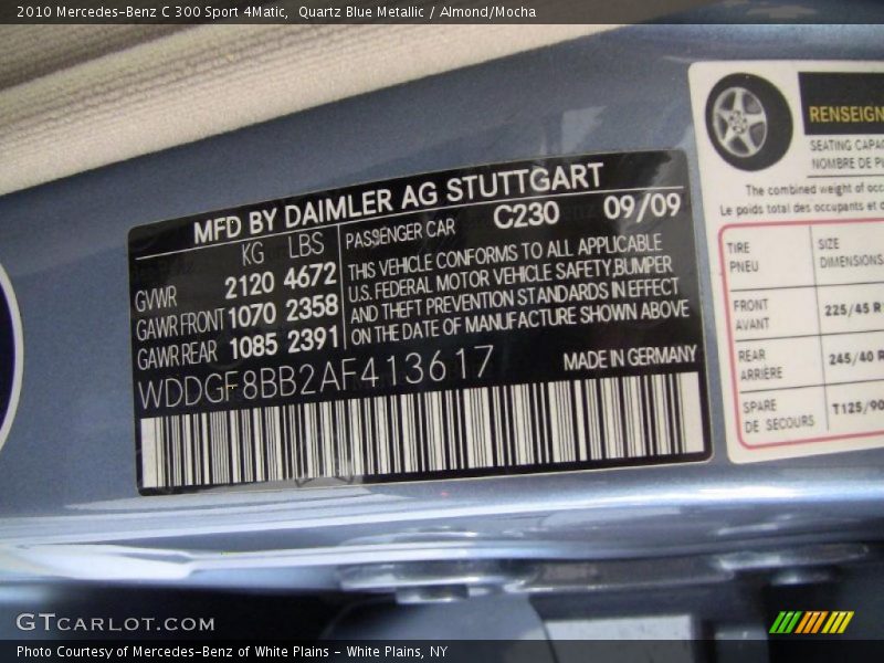 Quartz Blue Metallic / Almond/Mocha 2010 Mercedes-Benz C 300 Sport 4Matic