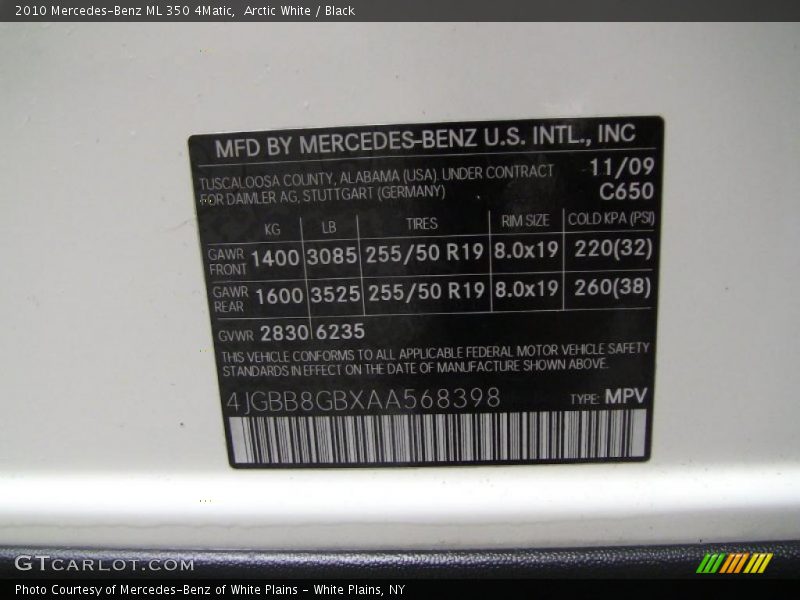 Arctic White / Black 2010 Mercedes-Benz ML 350 4Matic