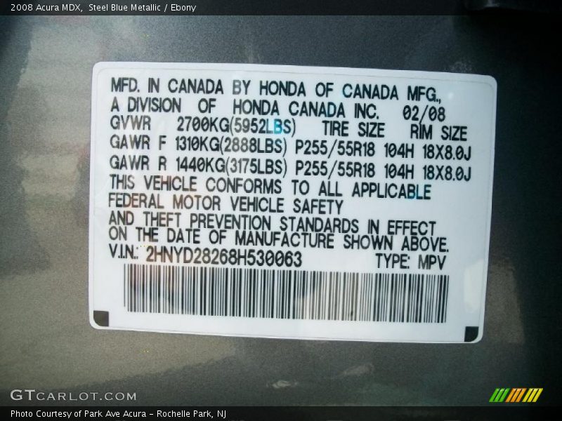 Steel Blue Metallic / Ebony 2008 Acura MDX