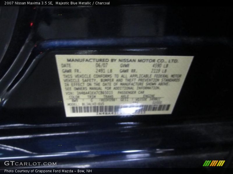 Majestic Blue Metallic / Charcoal 2007 Nissan Maxima 3.5 SE