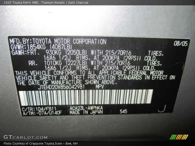 Titanium Metallic / Dark Charcoal 2005 Toyota RAV4 4WD