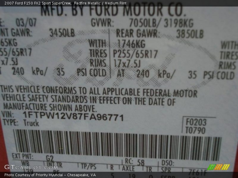 Redfire Metallic / Medium Flint 2007 Ford F150 FX2 Sport SuperCrew