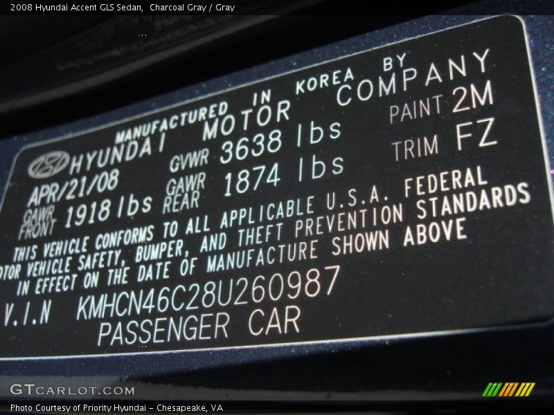 Charcoal Gray / Gray 2008 Hyundai Accent GLS Sedan