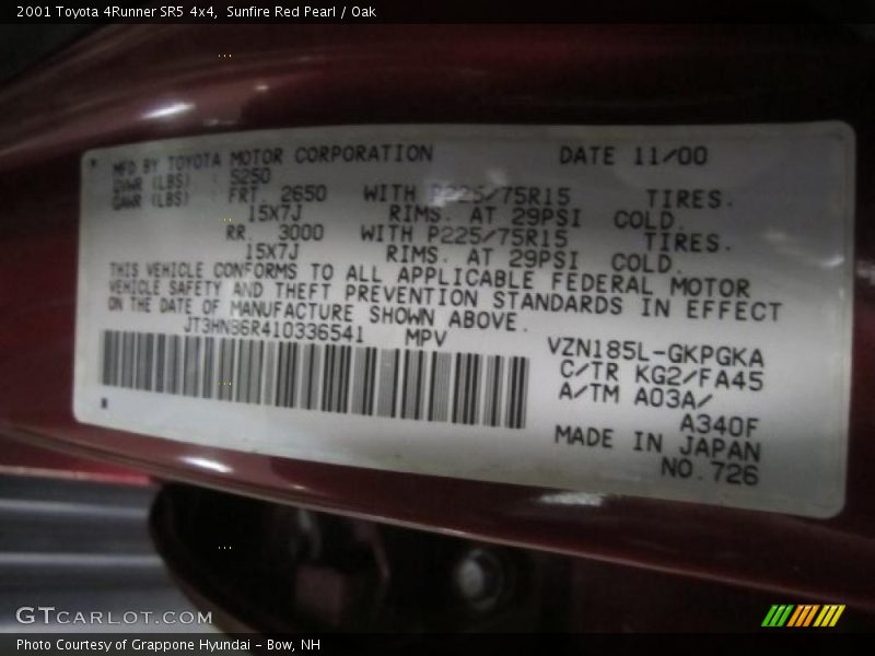 Sunfire Red Pearl / Oak 2001 Toyota 4Runner SR5 4x4