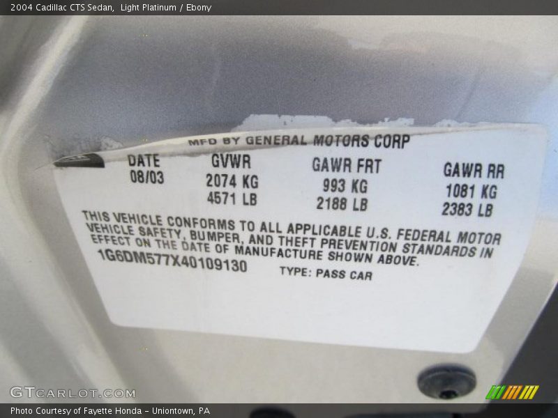 Light Platinum / Ebony 2004 Cadillac CTS Sedan