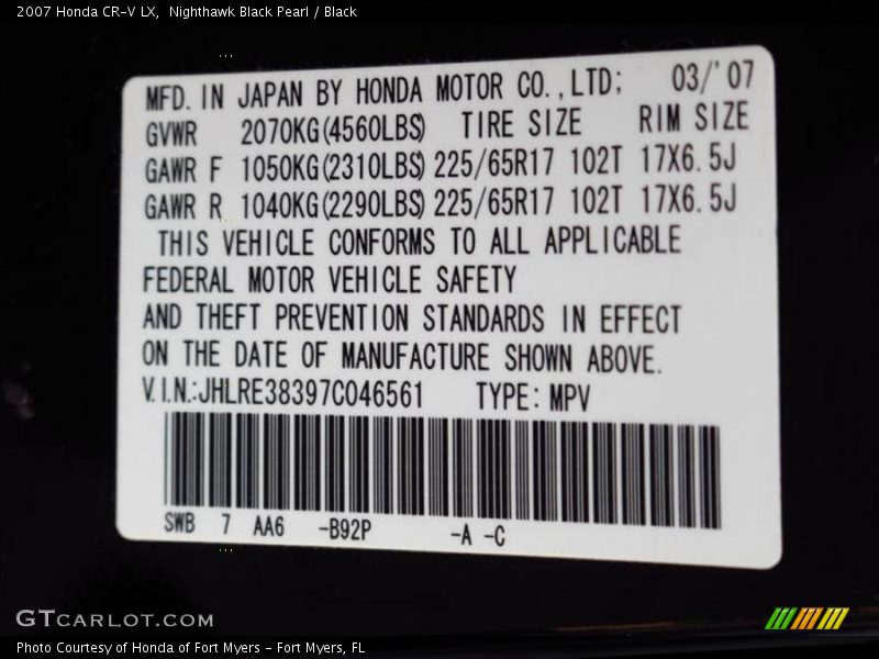 Nighthawk Black Pearl / Black 2007 Honda CR-V LX