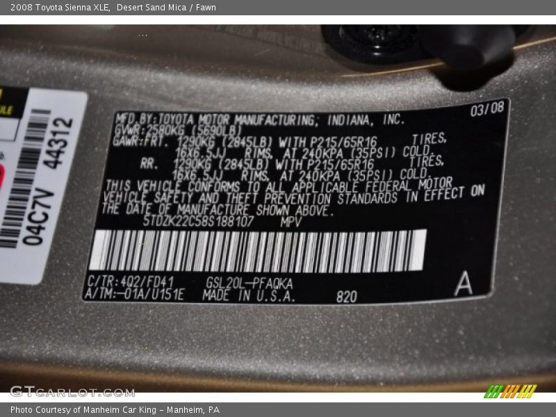 Desert Sand Mica / Fawn 2008 Toyota Sienna XLE