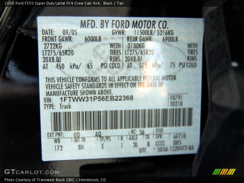 Black / Tan 2006 Ford F350 Super Duty Lariat FX4 Crew Cab 4x4
