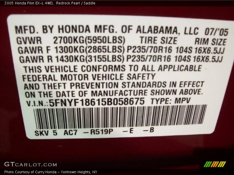 Redrock Pearl / Saddle 2005 Honda Pilot EX-L 4WD