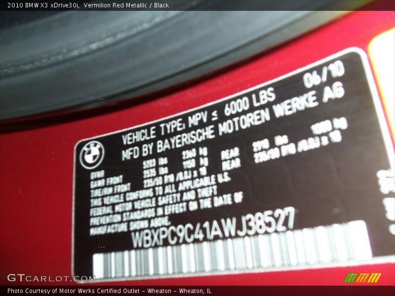 Vermilion Red Metallic / Black 2010 BMW X3 xDrive30i