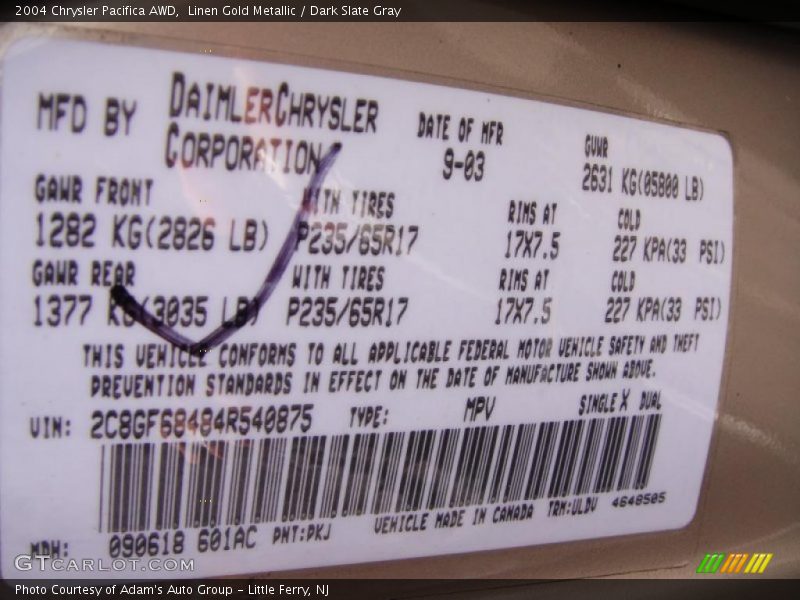 Linen Gold Metallic / Dark Slate Gray 2004 Chrysler Pacifica AWD