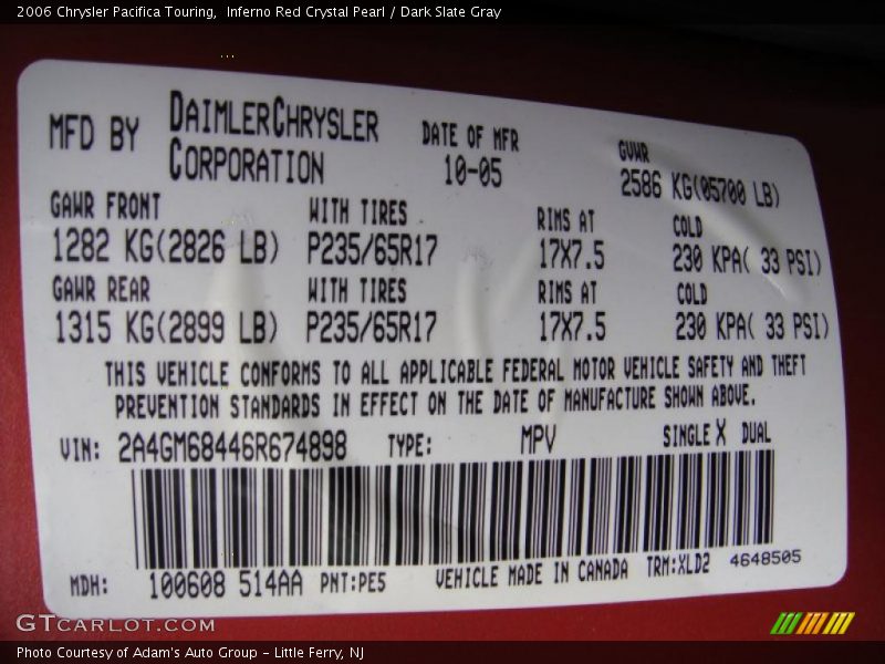 Inferno Red Crystal Pearl / Dark Slate Gray 2006 Chrysler Pacifica Touring